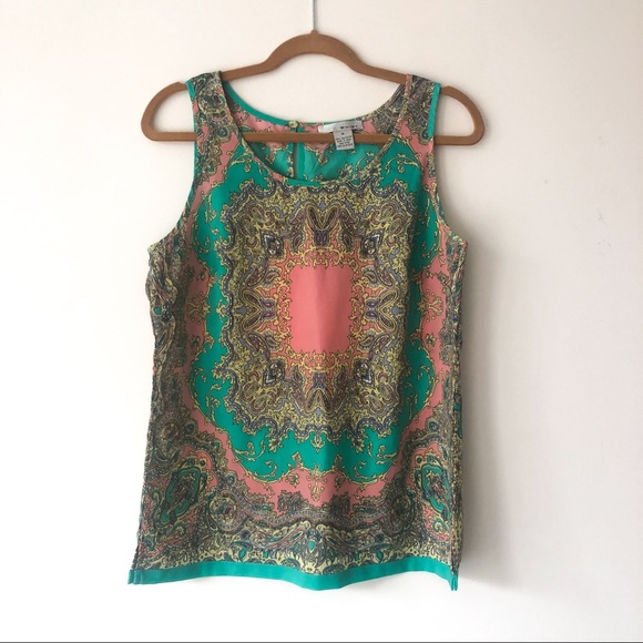 Pink & Teal Pastel Spring Paisley Floral Sleeveless Shift Blouse - Picture 9 of 9